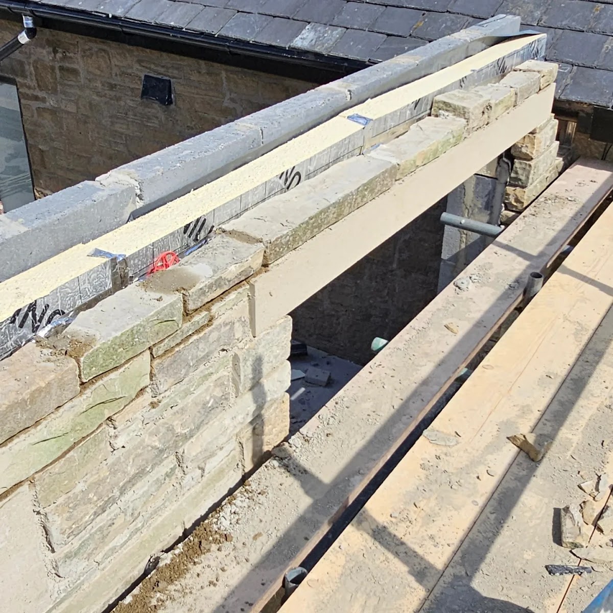 Yorkshire stone coping and lintel detail on an extension